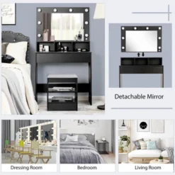 Costway Vanity Table Set With Lighted Mirror 8 LED Bulbs Large Drawer Cushion Stool 15 Costway Vanity Table Set With Lighted Mirror 8 LED Bulbs Large Drawer Cushion Stool -DreamNest Store GUEST 938e0203 06cb 4b01 a2b6 e275873d4f4d
