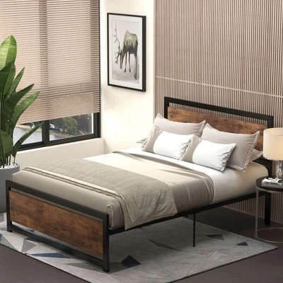 HOMCOM Full Platform Bed Frame With Headboard & Footboard, Strong Metal Slat Support Full Bed Frame W/ Underbed Storage Space, No Box Spring Needed 2 HOMCOM Full Platform Bed Frame With Headboard & Footboard, Strong Metal Slat Support Full Bed Frame W/ Underbed Storage Space, No Box Spring Needed - Image 2