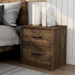 Culver Rustic 2 Drawer Nightstand With Usb Port Walnut - MiBasics