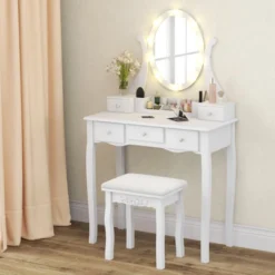 Costway Vanity Table Set W/10 Light Bulbs And Touch Switch Makeup Dressing Table -DreamNest Store GUEST 94798a90 8170 4778 a00e acca59c530ce