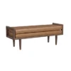 Wood Bench With Upholstered Seat Faux Leather Caramel - HomePop