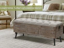LuxenHome 47.2-Inch Wide Upholstered Wood Storage Bench. -DreamNest Store GUEST 94ec0f99 6cdc 4186 8a68 77f2c9c23720