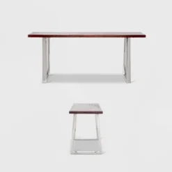 Lionel Wood And Stainless Steel Metal Bench Dark Walnut Brown - Finch -DreamNest Store GUEST 9508a3b1 9d69 48ec 8176 fc95da938c73