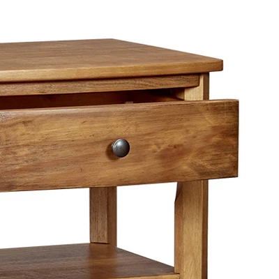 24" Teak Wood Nightstand With 1 Drawer And 2 Shelves Brown - Benzara 2 24" Teak Wood Nightstand With 1 Drawer And 2 Shelves Brown - Benzara - Image 2