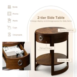 Costway Side End Table With Drawer Storage Shelf Classic Accents Nightstand Walnut Elliptical -DreamNest Store GUEST 97e67256 5066 4b46 aefb 18a580467e6a
