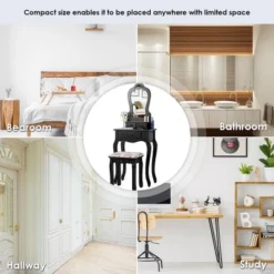 Costway Vanity Wood Makeup Dressing Table Stool Jewelry Desk Black -DreamNest Store GUEST 98075a6e 9440 4bf1 9de7 8d596e4c61ad 1