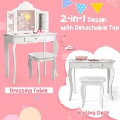 Costway Kid Vanity Table Set With Tri-folding Mirror 2-in-1 Makeup Dressing Table Stool Set 14 Costway Kid Vanity Table Set With Tri-folding Mirror 2-in-1 Makeup Dressing Table Stool Set -DreamNest Store GUEST 982c03c6 0f40 401f a5cf cb878139b730