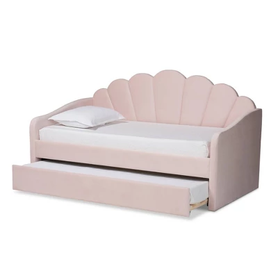 Timila Velvet Fabric Upholstered Daybed With Trundle Light Pink - Baxton Studio 2 Timila Velvet Fabric Upholstered Daybed With Trundle Light Pink - Baxton Studio - Image 2