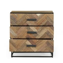 Burdine Handcrafted Boho Wood 3 Drawer Cabinet Natural/Black - Christopher Knight Home -DreamNest Store GUEST 995a52e5 cf91 4a5c 8c57 1ae762b8de66