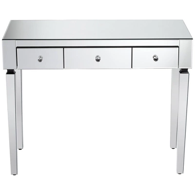 Studio 55D Thea Modern Mirrored Rectangular Desk 39 1/2" X 18" With 3-Drawer Silver Faceted Crystal Knobs For Living Room Bedroom Bedside Entryway 3 Studio 55D Thea Modern Mirrored Rectangular Desk 39 1/2" X 18" With 3-Drawer Silver Faceted Crystal Knobs For Living Room Bedroom Bedside Entryway - Image 3