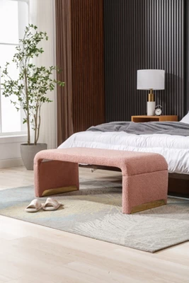 Lily 43.31" Faux Shearling Fabric Look Upholstered Waterfall Bench With Gold Metal Legs-Maison Boucle 15 Lily 43.31" Faux Shearling Fabric Look Upholstered Waterfall Bench With Gold Metal Legs-Maison Boucle - Image 15