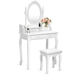 Costway Vanity Wood Makeup Dressing Table Stool 4 Drawers Black/White 14 Costway Vanity Wood Makeup Dressing Table Stool 4 Drawers Black/White -DreamNest Store GUEST 9a2d1a22 7638 46cb a710 b12634b2cc2b