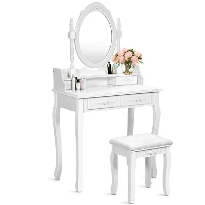 Costway Vanity Wood Makeup Dressing Table Stool 4 Drawers Black/White 7 Costway Vanity Wood Makeup Dressing Table Stool 4 Drawers Black/White - Image 7
