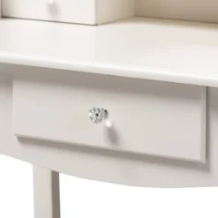 2pc Veronique White Finished Wood Vanity Table With Mirror And Ottoman White - Baxton Studio -DreamNest Store GUEST 9ac7af92 0a16 4027 91ee 0308fb537e8b