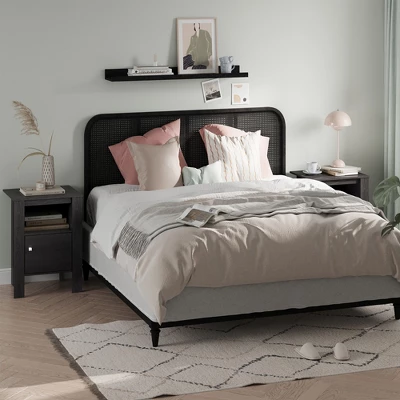 Costway Nightstand Compact Side End Sofa Table With Open Shelf & Cabinet Dark Grey Oak/Walnut 4 Costway Nightstand Compact Side End Sofa Table With Open Shelf & Cabinet Dark Grey Oak/Walnut - Image 4