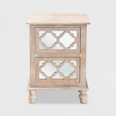 Celia Wood And Mirror 2 Drawer Quatrefoil Nightstand Natural - Baxton Studio 2 Celia Wood And Mirror 2 Drawer Quatrefoil Nightstand Natural - Baxton Studio - Image 2