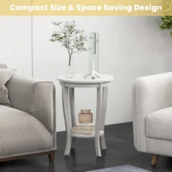 Costway 2 PCS 2-Tier End Table 18'' Round Compact Sofa Side Nightstand With Storage Shelf Espresso/White -DreamNest Store GUEST 9b386686 f400 4419 8063 2630f05c07d2