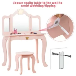 Costway Kids Makeup Dressing Table Chair Set Princess Vanity & Tri-folding Mirror -DreamNest Store GUEST 9b8b55e6 ebdd 4b30 8dee 9d2e833973cc