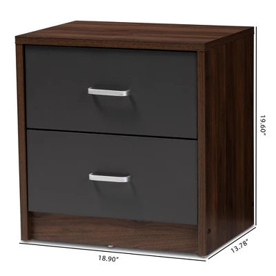 Hansel 2 Drawer And Finished Nightstand Brown/Gray - Baxton Studio 1 Hansel 2 Drawer And Finished Nightstand Brown/Gray - Baxton Studio