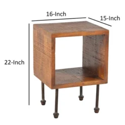 22" Industrial Style Cube Shape Wooden Nightstand With Rough Sawn Texture Brown - The Urban Port -DreamNest Store GUEST 9cfad97a 963e 4e4a 9bc9 be43b61a0437