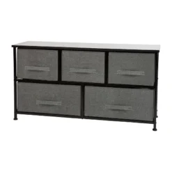 Emma And Oliver 5 Drawer Storage Chest With Wood Top & Dark Fabric Pull Drawers -DreamNest Store GUEST 9d435d60 1972 4309 87cd fc6eb7f92d3e