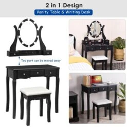Tangkula Vanity Table Makeup Dresser Desk W/LED Light Drawers & Stool Black/Brown/White -DreamNest Store GUEST 9d4e96d0 290e 4566 8992 5e1b6b05b563