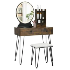 Costway Vanity Table Set Lighted Mirror Storage Drawer Shelf Cushion Stool -DreamNest Store GUEST 9dc7097b 536f 4830 826f 5c6b10d0c93a