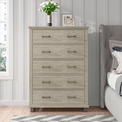 38'' Chest With 5 Drawers Beige - Accent Furniture 6 38'' Chest With 5 Drawers Beige - Accent Furniture - Image 6