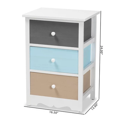 Kalila Wood 3 Drawer Nightstand White - Baxton Studio 11 Kalila Wood 3 Drawer Nightstand White - Baxton Studio - Image 11