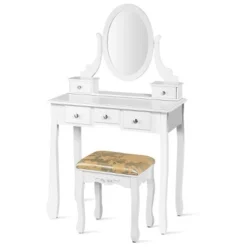 Costway Vanity Table Dressing Table 5 Make Up Table Stool -DreamNest Store GUEST 9e370246 5a04 46a8 ba2a 9fa2e4e81865