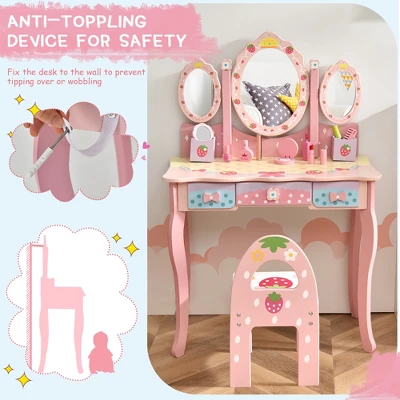 Costway Kids Vanity Princess Makeup Dressing Table Chair Set W/ Tri-fold Mirror Pink 6 Costway Kids Vanity Princess Makeup Dressing Table Chair Set W/ Tri-fold Mirror Pink - Image 6