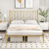 Costway Full/Queen/Twin Size Metal Platform Bed Frame Vintage Headboard Mattress Foundation Gold