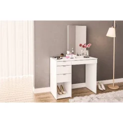 Joplin Vanity With Mirror White - Polifurniture -DreamNest Store GUEST a153e52e 8405 4b0e 8d4b b3ff857f4ad4
