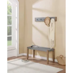 40" Davenport Faux Concrete And Wood Bench Light Amber - Alaterre Furniture