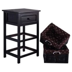 Costway Set OF 2 Night Stand 3 Tier 1 Drawer Bedside End Table Organizer Wood W/2 Basket -DreamNest Store GUEST a25b2a75 21b5 411c b802 8b25324621a1