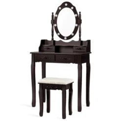 Vanity Table Set Detachable Makeup Table Dressing Desk With Mirror & Cushioned Stool Brown/White/Black -DreamNest Store GUEST a28db7a9 5c53 4210 9470 80219eaa5197