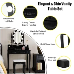 Tangkula Make-Up Vanity Table Dresser Set W/LED Light, Black Brown White -DreamNest Store GUEST a2cf1ab7 15d1 4992 8bf3 5160990827bb