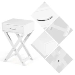 Tangkula 2PCS Modern Versatile Nightstand X-shape Wooden End Table With Drawer Accent Side Table For Bedroom Black/White -DreamNest Store GUEST a327a4d0 8533 479f a451 d6820cb7e343