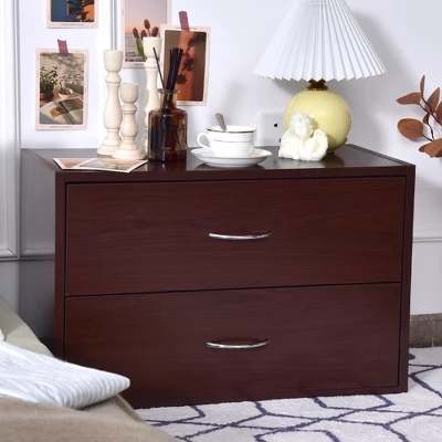 Costway 2 PCS 2-Drawer Dresser Horiztonal Organizer Wood End Table Nightstand 8 Costway 2 PCS 2-Drawer Dresser Horiztonal Organizer Wood End Table Nightstand - Image 8