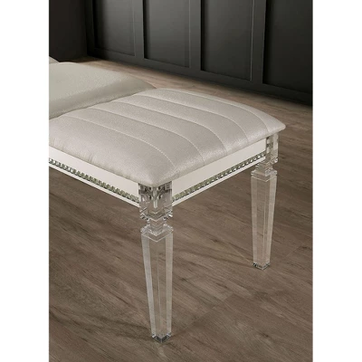 Simple Relax Leatherette And Acrylic Bench In Pearl White Finish 3 Simple Relax Leatherette And Acrylic Bench In Pearl White Finish - Image 3