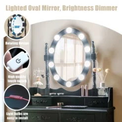 Tangkula Make-Up Vanity Table Dresser Set W/LED Light, Black Brown White -DreamNest Store GUEST a52a987a 082c 4c4f 8095 c6fc6e58ae50