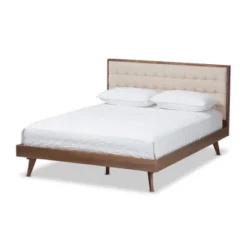 Soloman Mid - Century Modern Fabric And Walnut Finished Wood Platform Bed - Baxton Studio -DreamNest Store GUEST a5977082 290f 428c 8e76 5f0c1fcfb229