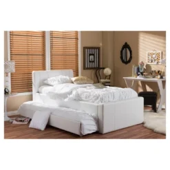 Twin Cosmo Modern And Contemporary Faux Leather Trundle Bed White - Baxton Studio -DreamNest Store GUEST a59a4114 b827 4137 954e 48371381234d