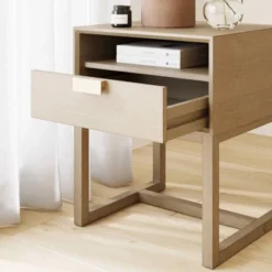 22" Luke Wood Nightstand With Drawer Brushed Light Brown/Gold - Nathan James 6 22" Luke Wood Nightstand With Drawer Brushed Light Brown/Gold - Nathan James -DreamNest Store GUEST a5b0e29b 593c 4ed3 9ad0 0d3542871b1f