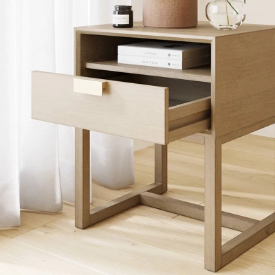 22" Luke Wood Nightstand With Drawer Brushed Light Brown/Gold - Nathan James 3 22" Luke Wood Nightstand With Drawer Brushed Light Brown/Gold - Nathan James - Image 3