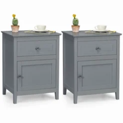 Costway 2PCS Nightstand With Drawer Accent Side End Table Storage Cabinet WhiteNatural -DreamNest Store GUEST a5bc57a7 0c7b 4378 99d1 0fb1b858a260