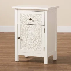 Lambert Wood 1 Drawer Nightstand White - Baxton Studio -DreamNest Store GUEST a5c3583c 7ca3 4393 81b0 ed56722b7094