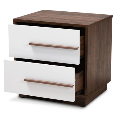 Mette Walnut Finished Wood Nightstand White - Baxton Studio 7 Mette Walnut Finished Wood Nightstand White - Baxton Studio - Image 7