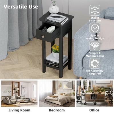 Costway 2PCS 2 Tier End Bedside Sofa Side Table With Drawer Shelf Acacia Wood Nightstand Black 6 Costway 2PCS 2 Tier End Bedside Sofa Side Table With Drawer Shelf Acacia Wood Nightstand Black - Image 6