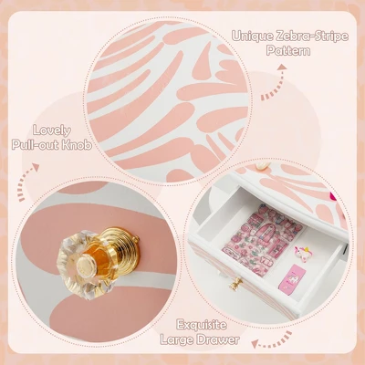 Costway Kid Vanity Set Wooden Makeup Table Stool Tri-Folding Mirror Zebra-Stripe Pink 5 Costway Kid Vanity Set Wooden Makeup Table Stool Tri-Folding Mirror Zebra-Stripe Pink - Image 5